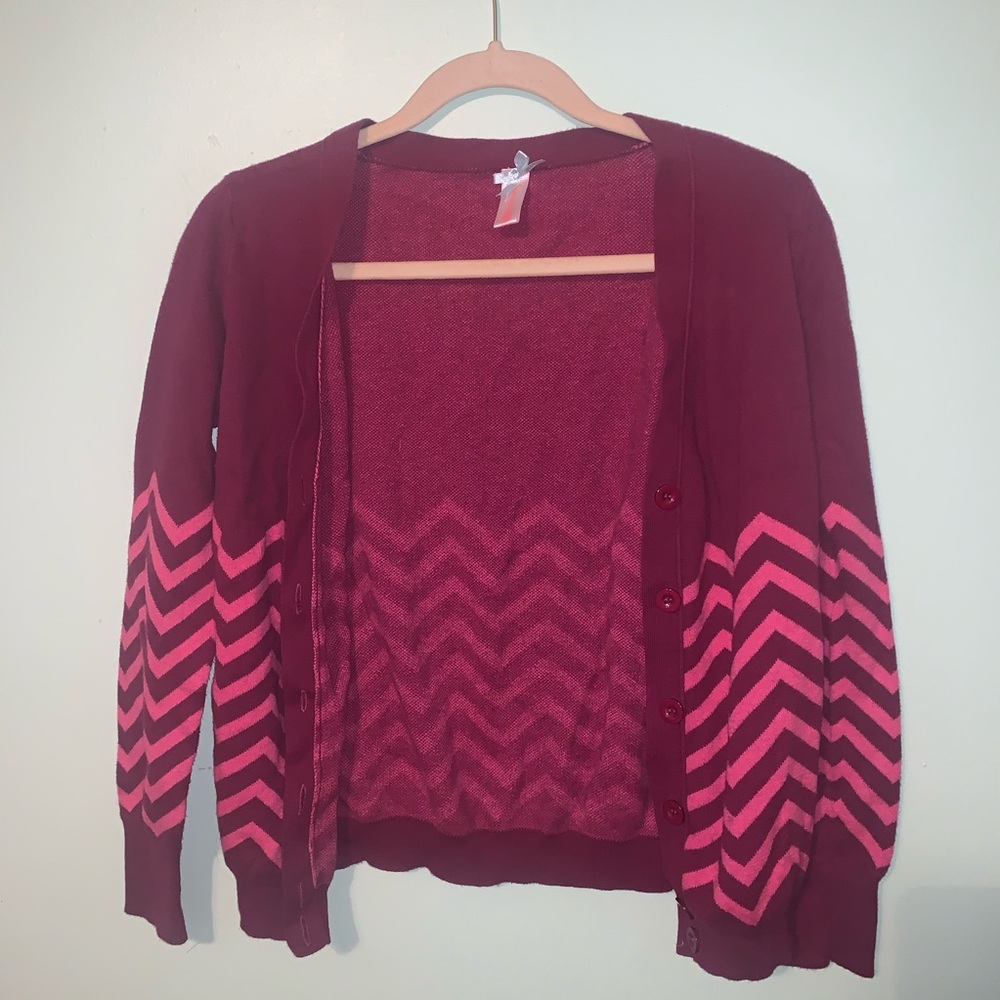 Dark Pink Chevron Stripped Cardigan
